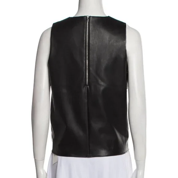 Tibi faux vegan leather sleeveless crewneck top 6/M - Picture 3 of 3